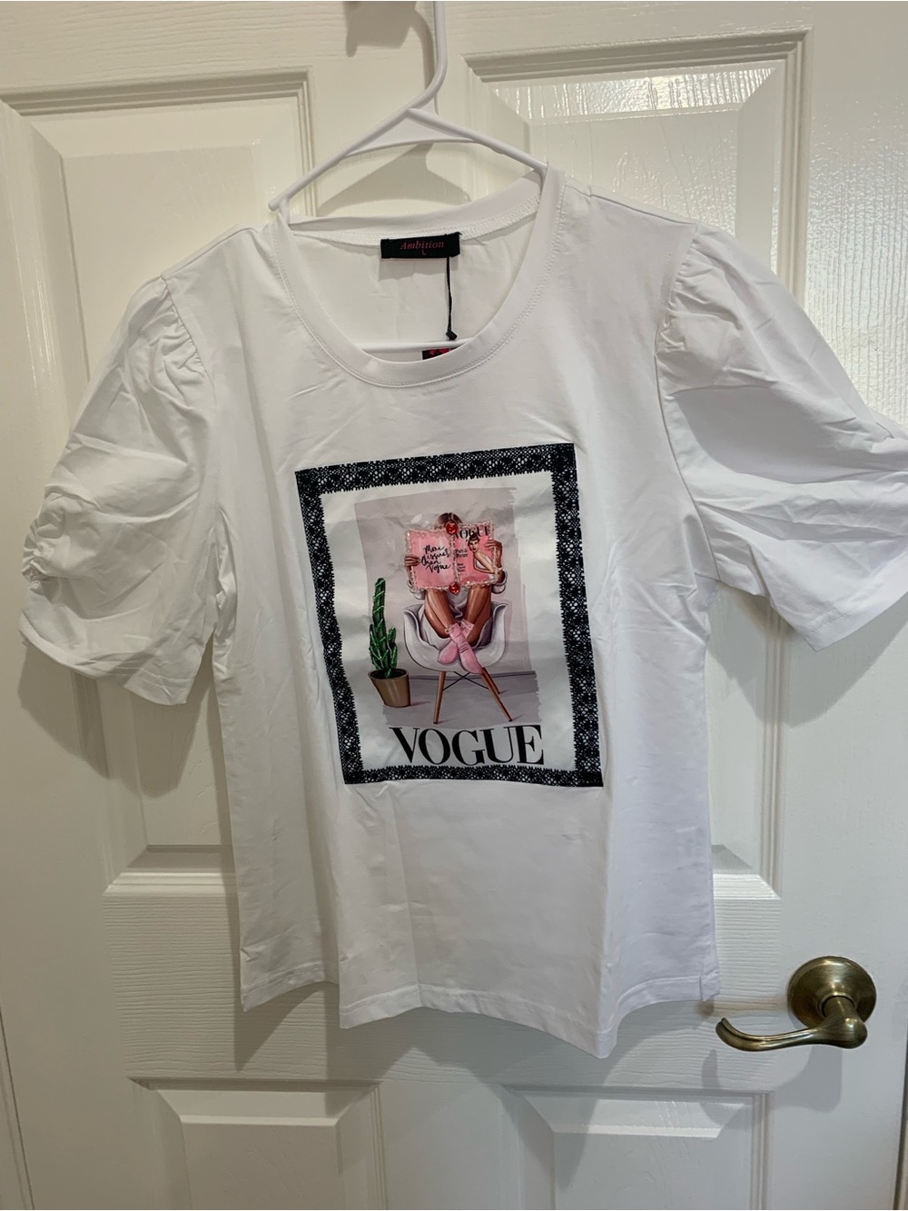 ambition White Vogue Graphic Puff Sleeve Tee